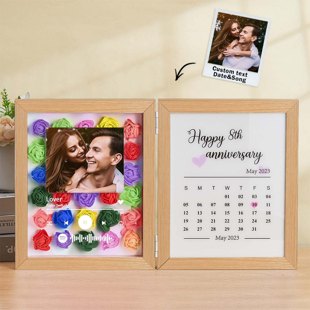 Personalized Photo Rose Flower Foldable Frame Custom Music Code Anniversary Gift for Couple - photomoonlampau