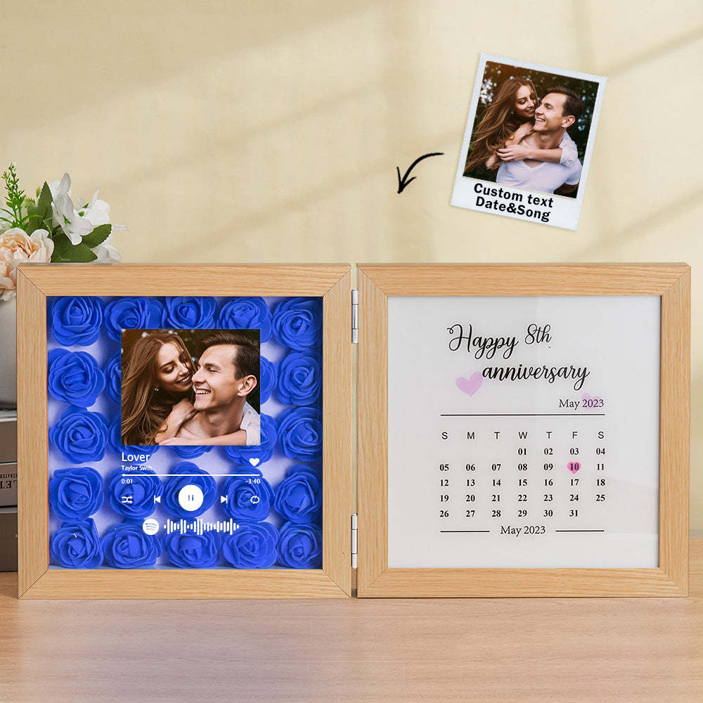 Personalized Photo Rose Flower Foldable Frame Custom Music Code Anniversary Gift for Couple - photomoonlampau