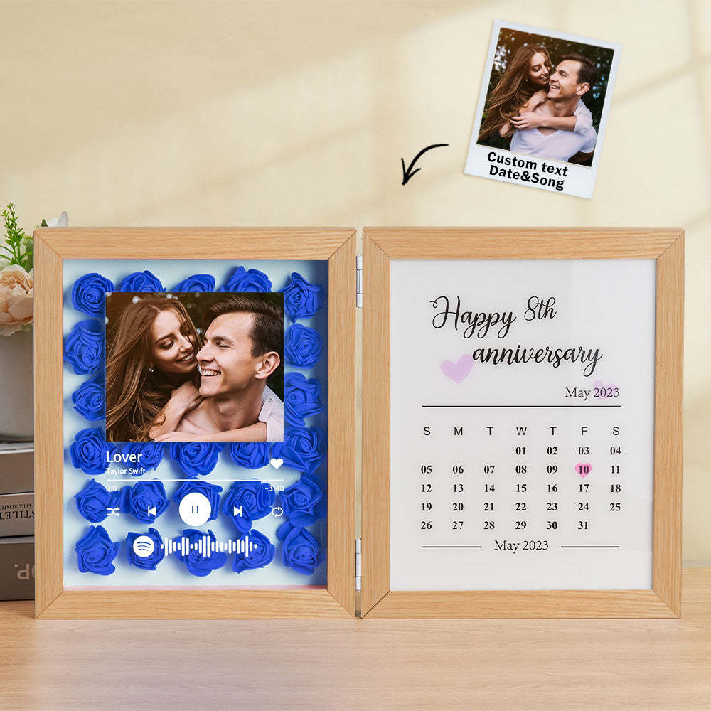 Personalized Photo Rose Flower Foldable Frame Custom Music Code Anniversary Gift for Couple - photomoonlampau