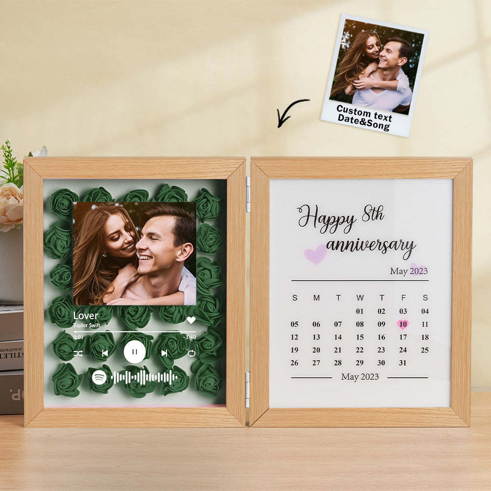Personalized Photo Rose Flower Foldable Frame Custom Music Code Anniversary Gift for Couple - photomoonlampau