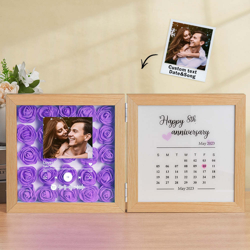 Personalized Photo Rose Flower Foldable Frame Custom Music Code Anniversary Gift for Couple - photomoonlampau