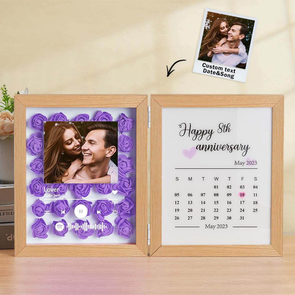 Personalized Photo Rose Flower Foldable Frame Custom Music Code Anniversary Gift for Couple - photomoonlampau