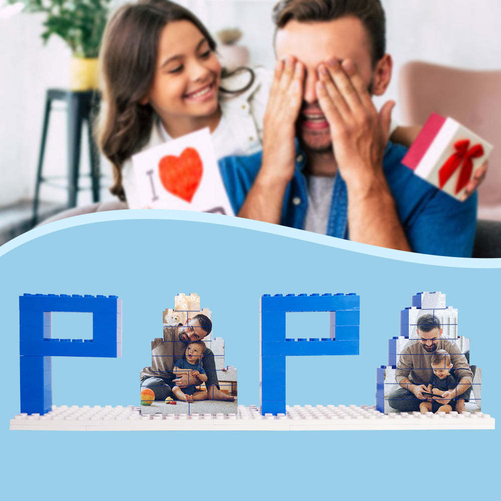 Personalized Papa Photo Building Brick Puzzles Photo Block Father's Day Gifts - photomoonlampau