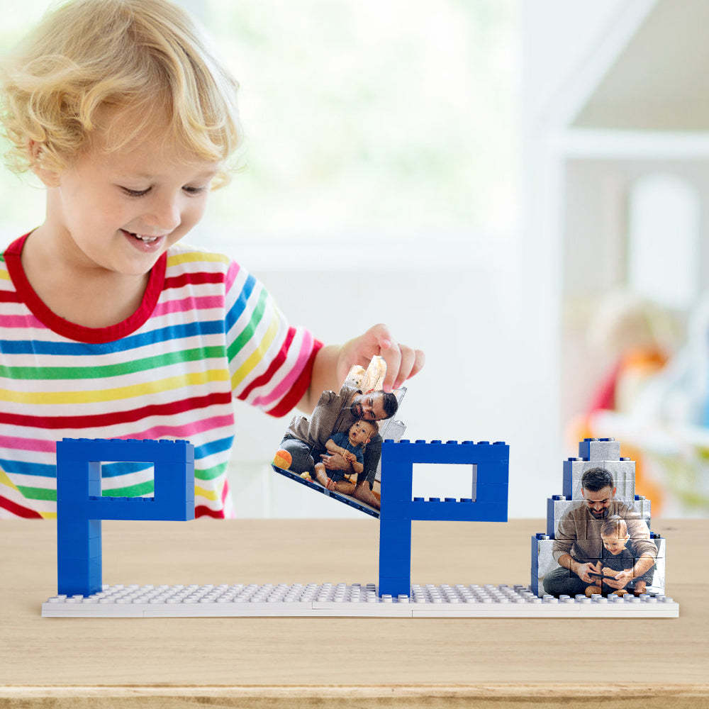 Personalized Papa Photo Building Brick Puzzles Photo Block Father's Day Gifts - photomoonlampau