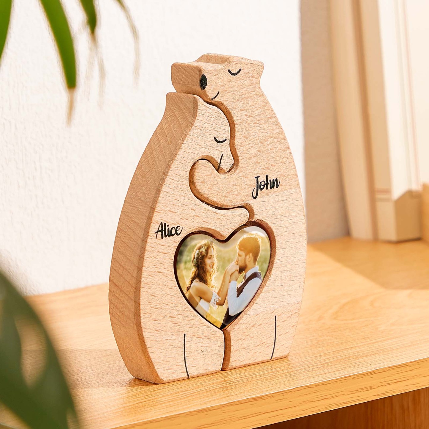 Personalized Bear Couple Wooden Art Puzzle with Names and Photos Gift for Couple - photomoonlampau