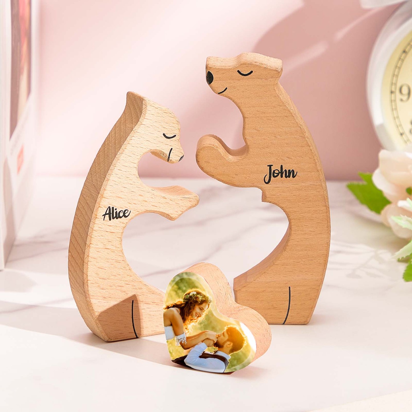 Personalized Bear Couple Wooden Art Puzzle with Names and Photos Gift for Couple - photomoonlampau