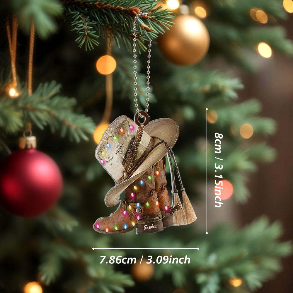 Personalized Cowboy Boots And Hat Car Ornament with Name Rearview Mirror Decoration Gift - photomoonlampau