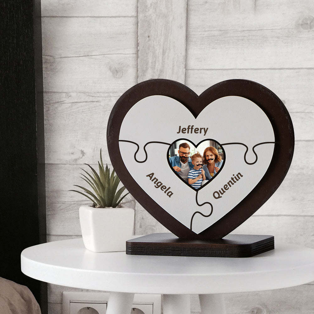 Personalised Name Heart-shaped Wooden Puzzle Decor Custom Photo Wooden Frame