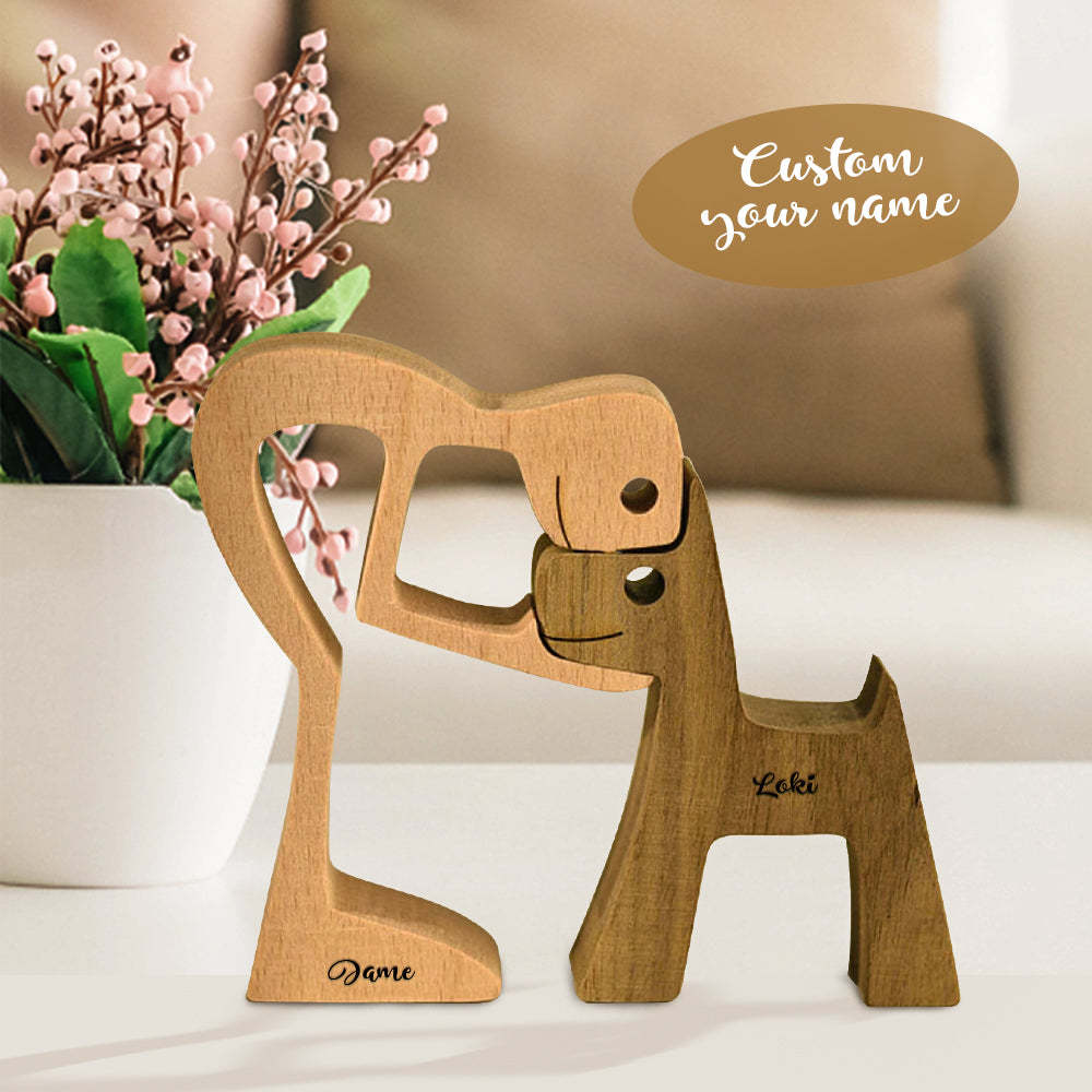 Personalised Name Dog Sculptures Handmade Wooden Decoration Gift for Pet Lover