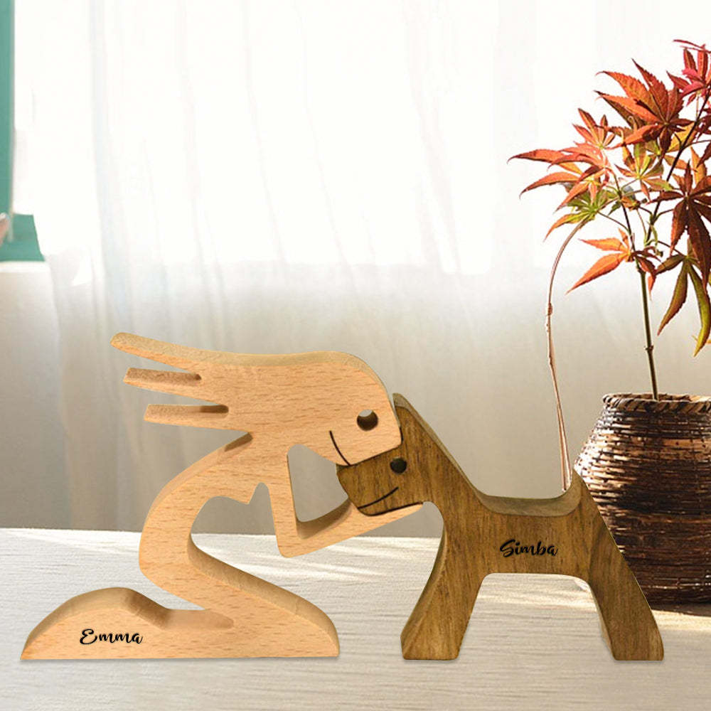 Personalised Name Dog Sculptures Handmade Wooden Decoration Gift for Pet Lover