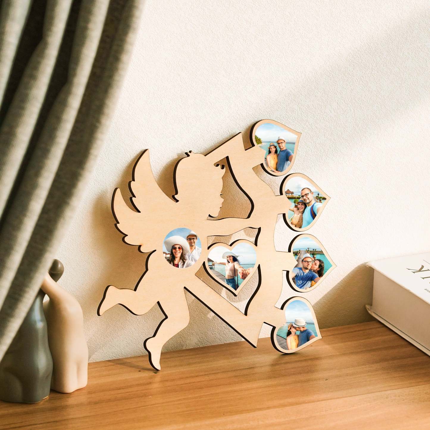 Personalized Photo Wooden Cupid Arrow Frame Charm Decoration - photomoonlampau