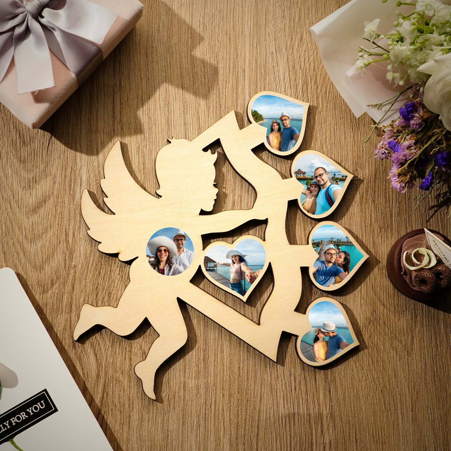 Personalized Photo Wooden Cupid Arrow Frame Charm Decoration - photomoonlampau