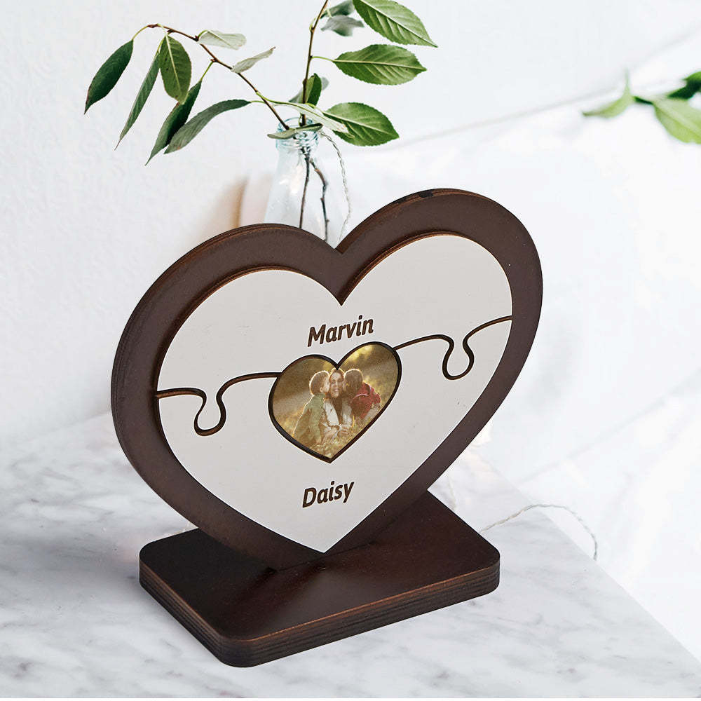 Personalised Name Heart-shaped Wooden Puzzle Decor Custom Photo Wooden Frame