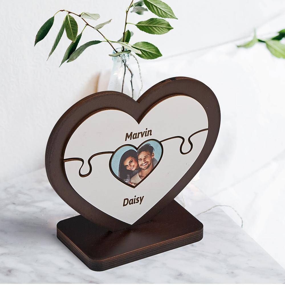 Personalised Name Heart-shaped Wooden Puzzle Decor Custom Photo Wooden Frame