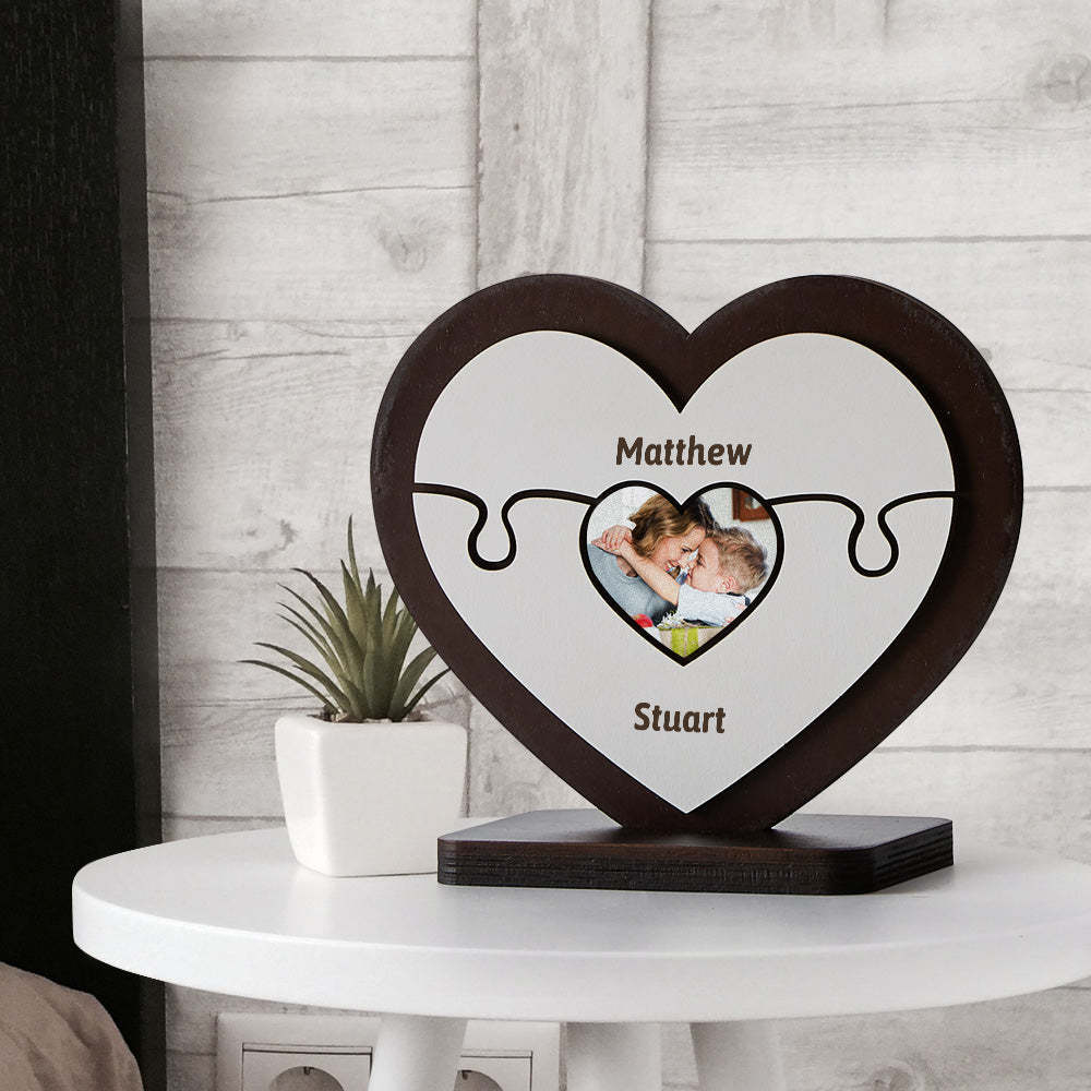 Personalised Name Heart-shaped Wooden Puzzle Decor Custom Photo Wooden Frame