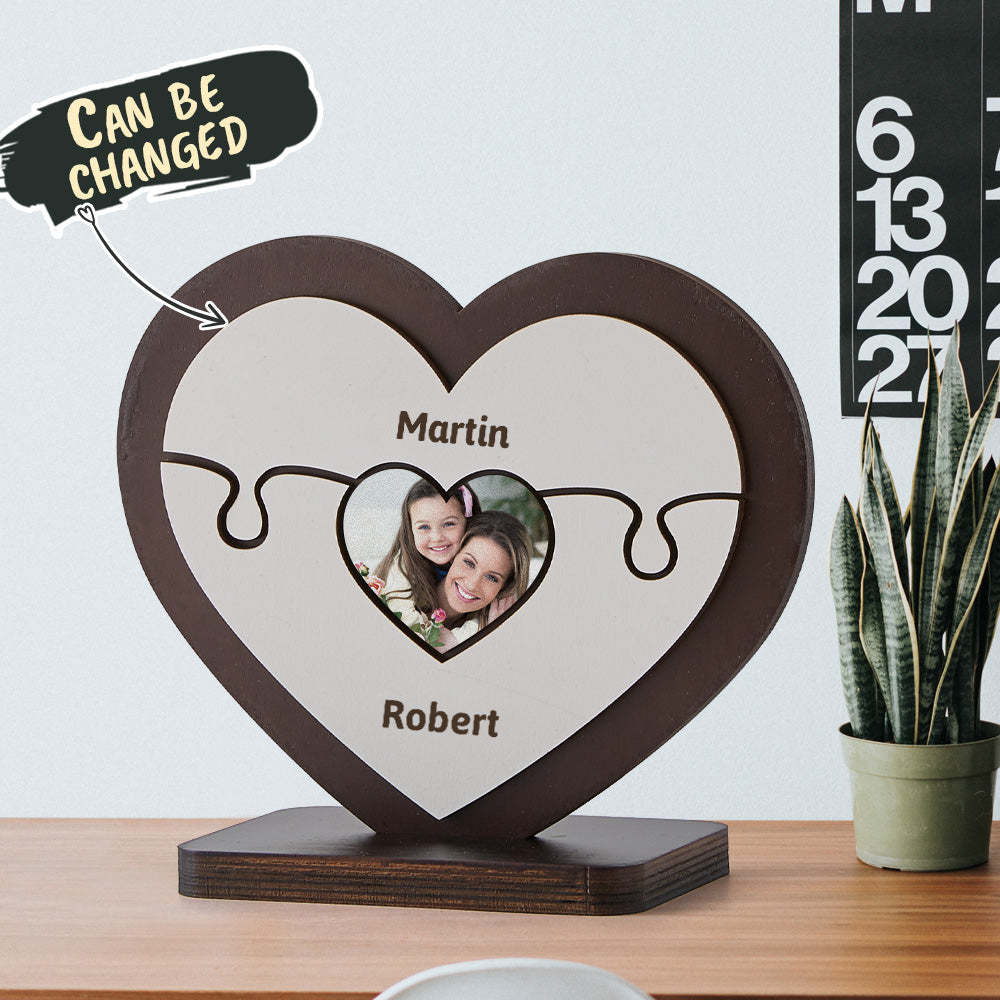 Personalised Name Heart-shaped Wooden Puzzle Decor Custom Photo Wooden Frame