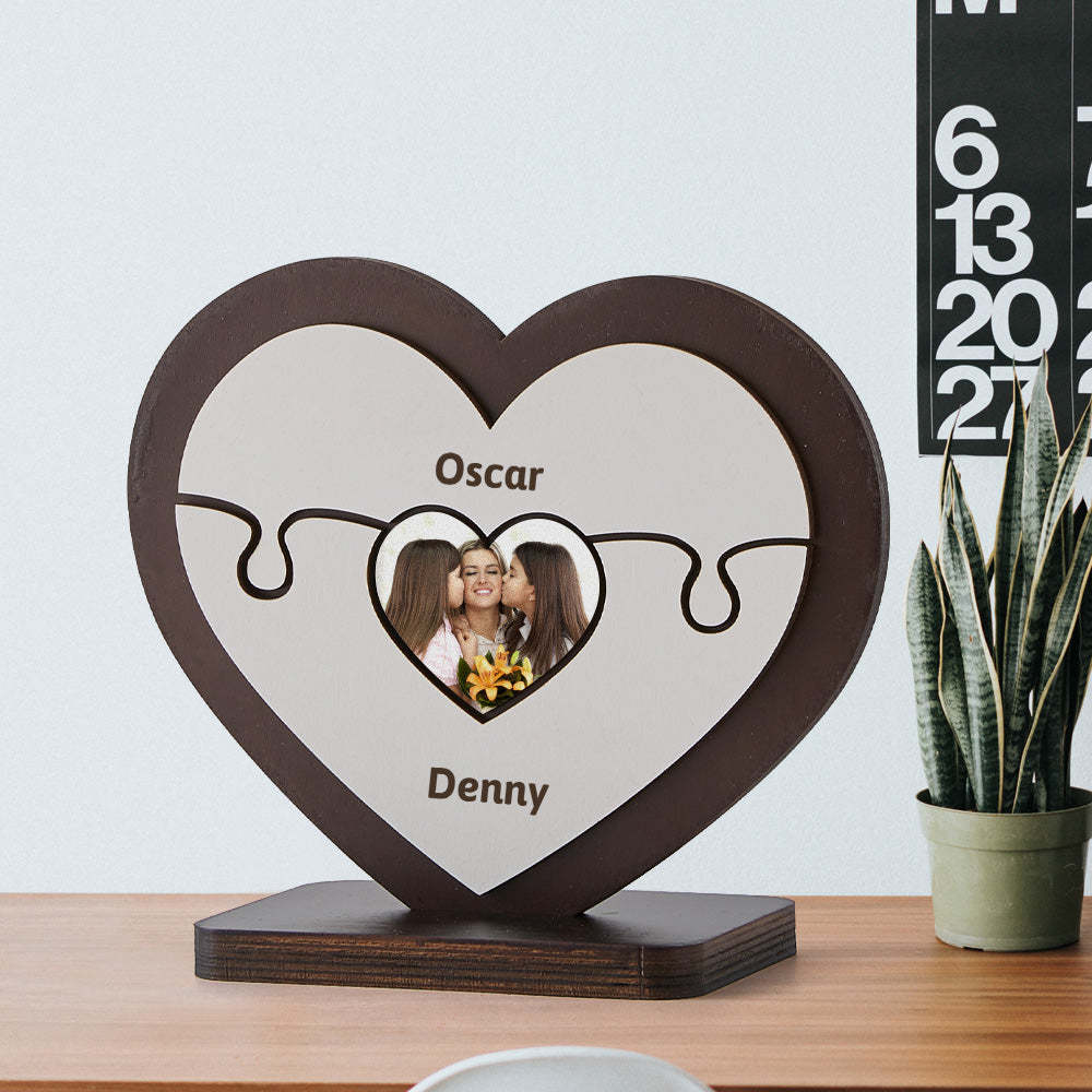 Personalised Name Heart-shaped Wooden Puzzle Decor Custom Photo Wooden Frame