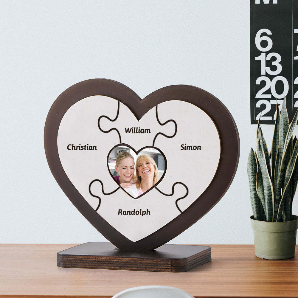 Personalised Name Heart-shaped Wooden Puzzle Decor Custom Photo Wooden Frame