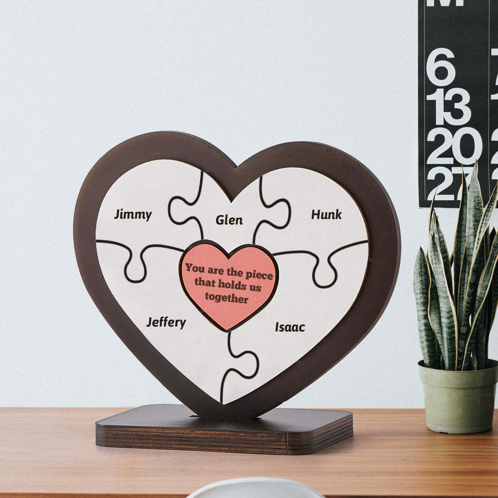 Personalised Name Heart-shaped Wooden Puzzle Decor Custom Photo Wooden Frame