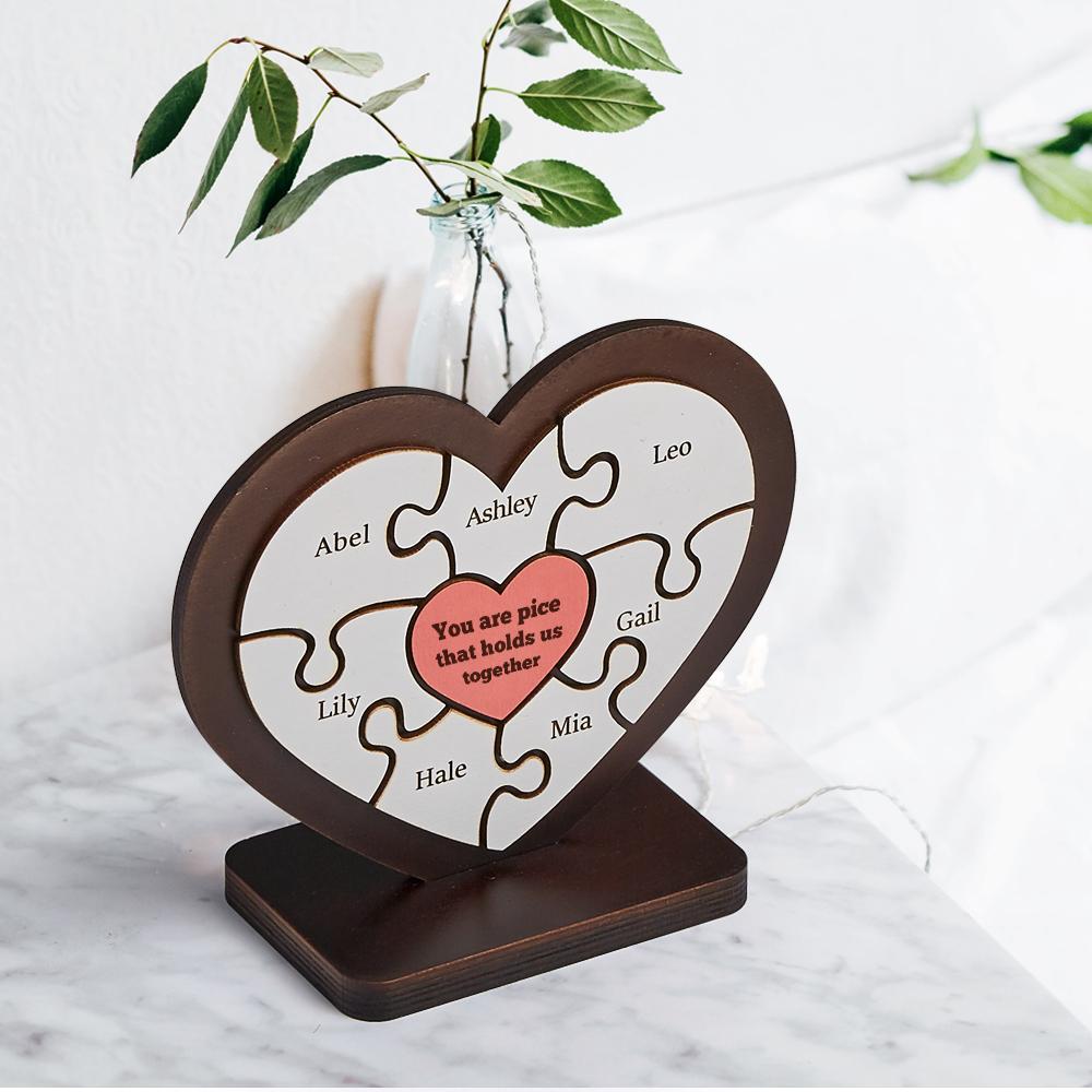 Personalised Name Heart-shaped Wooden Puzzle Decor Custom Photo Wooden Frame