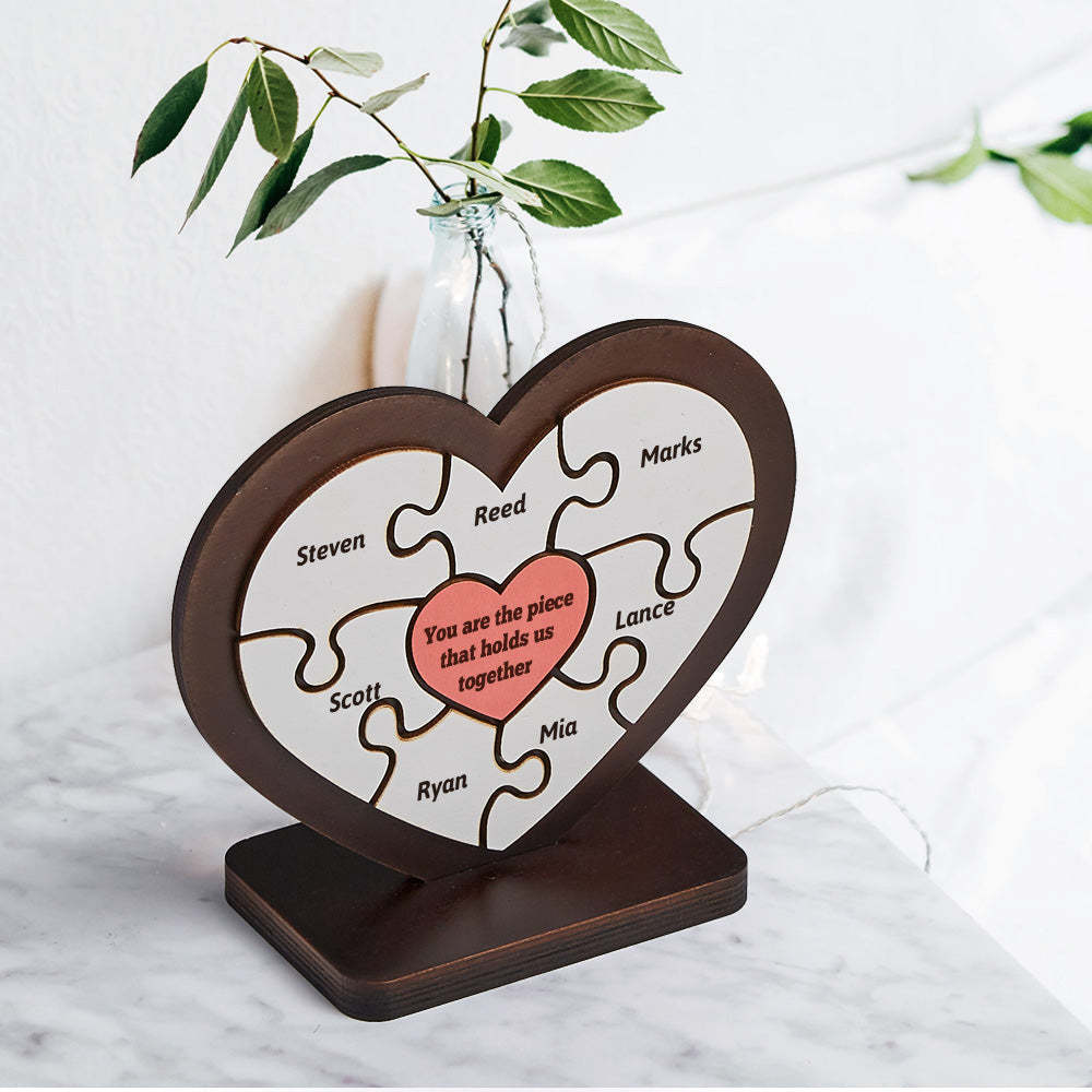 Personalised Name Heart-shaped Wooden Puzzle Decor Custom Photo Wooden Frame
