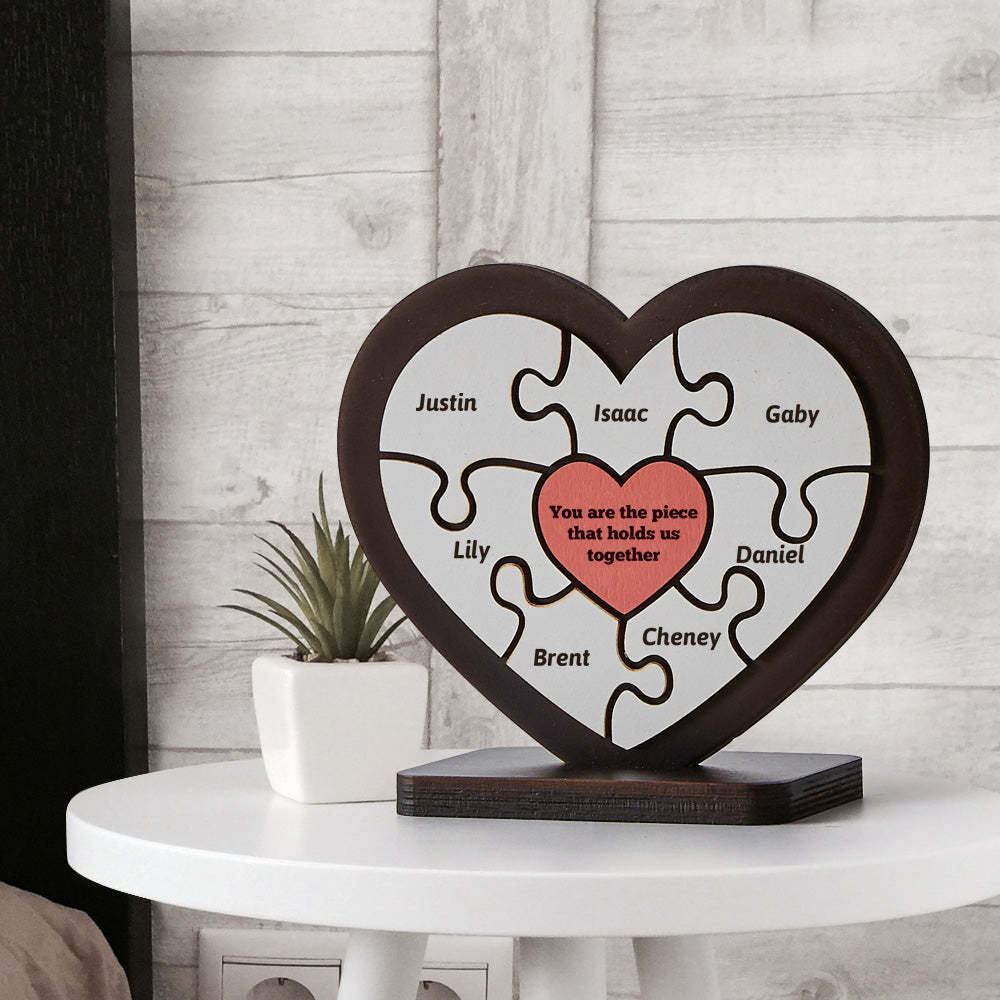 Personalised Name Heart-shaped Wooden Puzzle Decor Custom Photo Wooden Frame