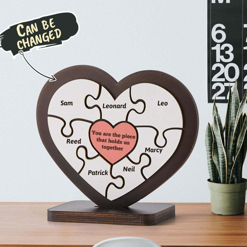 Personalised Name Heart-shaped Wooden Puzzle Decor Custom Photo Wooden Frame