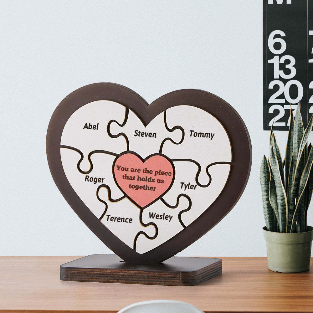 Personalised Name Heart-shaped Wooden Puzzle Decor Custom Photo Wooden Frame