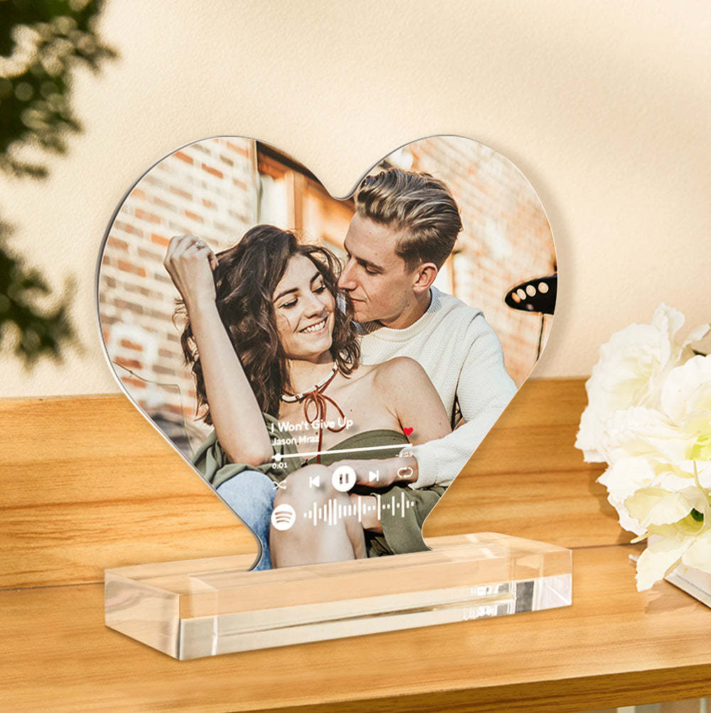 Custom Photo Music Code Acrylic Plaque Heart Shaped Acrylic Plaque Gift for Couples - photomoonlampau