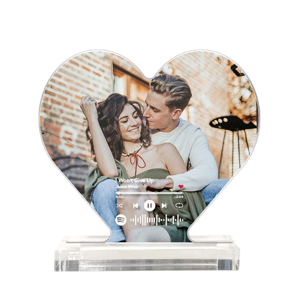 Custom Photo Music Code Acrylic Plaque Heart Shaped Acrylic Plaque Gift for Couples - photomoonlampau