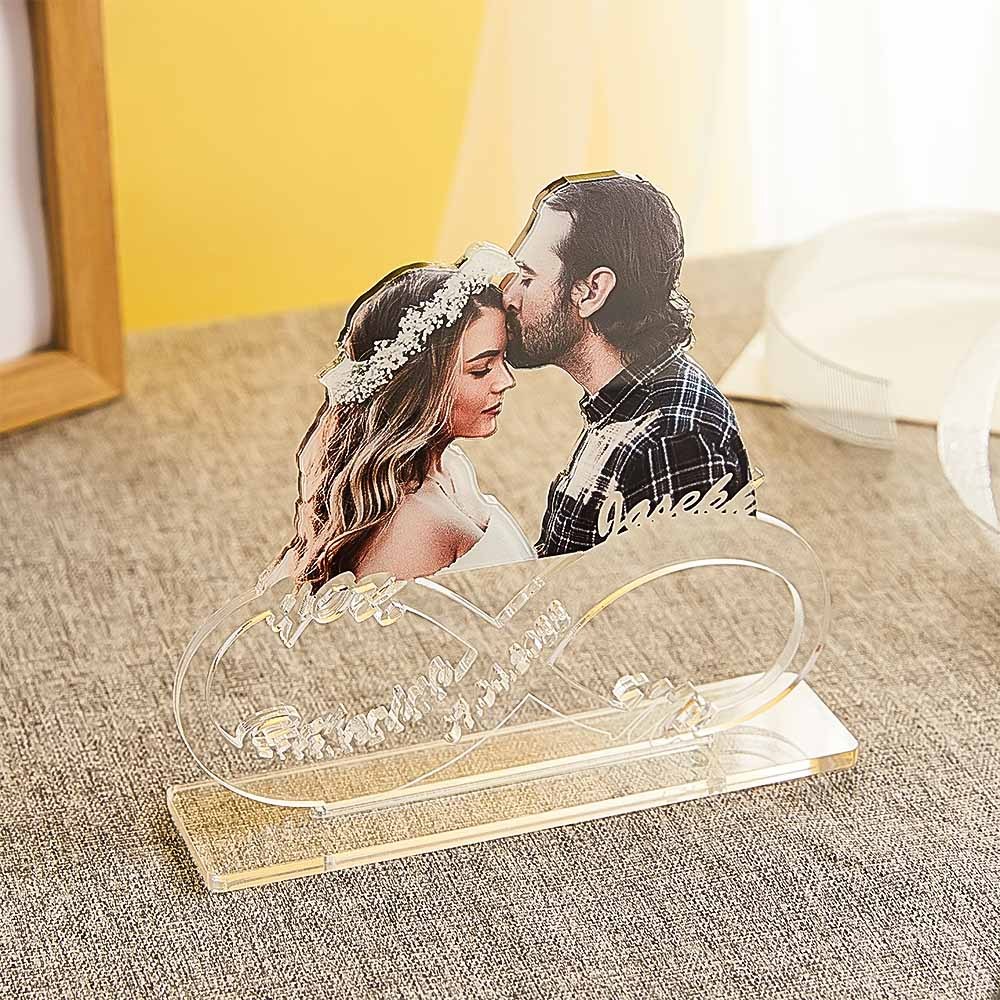 Custom Photo Engraved Acrylic Plaque Personalised Infinity Name Desktop Plaque Anniversary Gift - photomoonlampau
