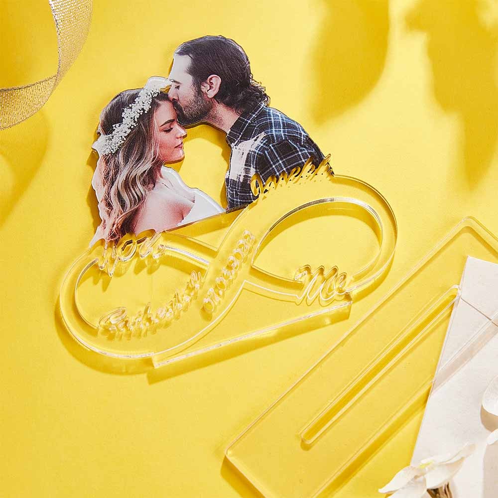 Custom Photo Engraved Acrylic Plaque Personalised Infinity Name Desktop Plaque Anniversary Gift - photomoonlampau