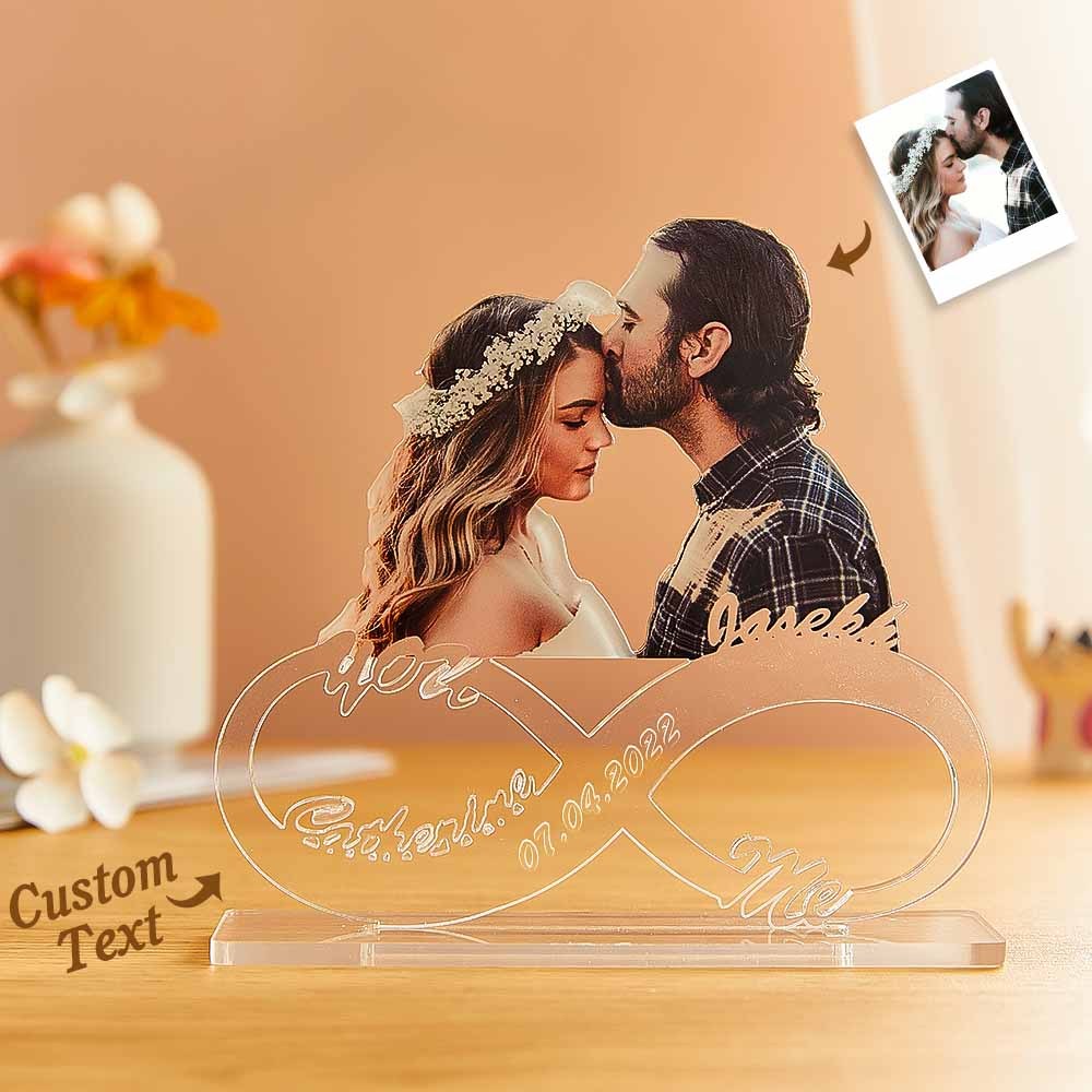 Custom Photo Engraved Acrylic Plaque Personalised Infinity Name Desktop Plaque Anniversary Gift - photomoonlampau
