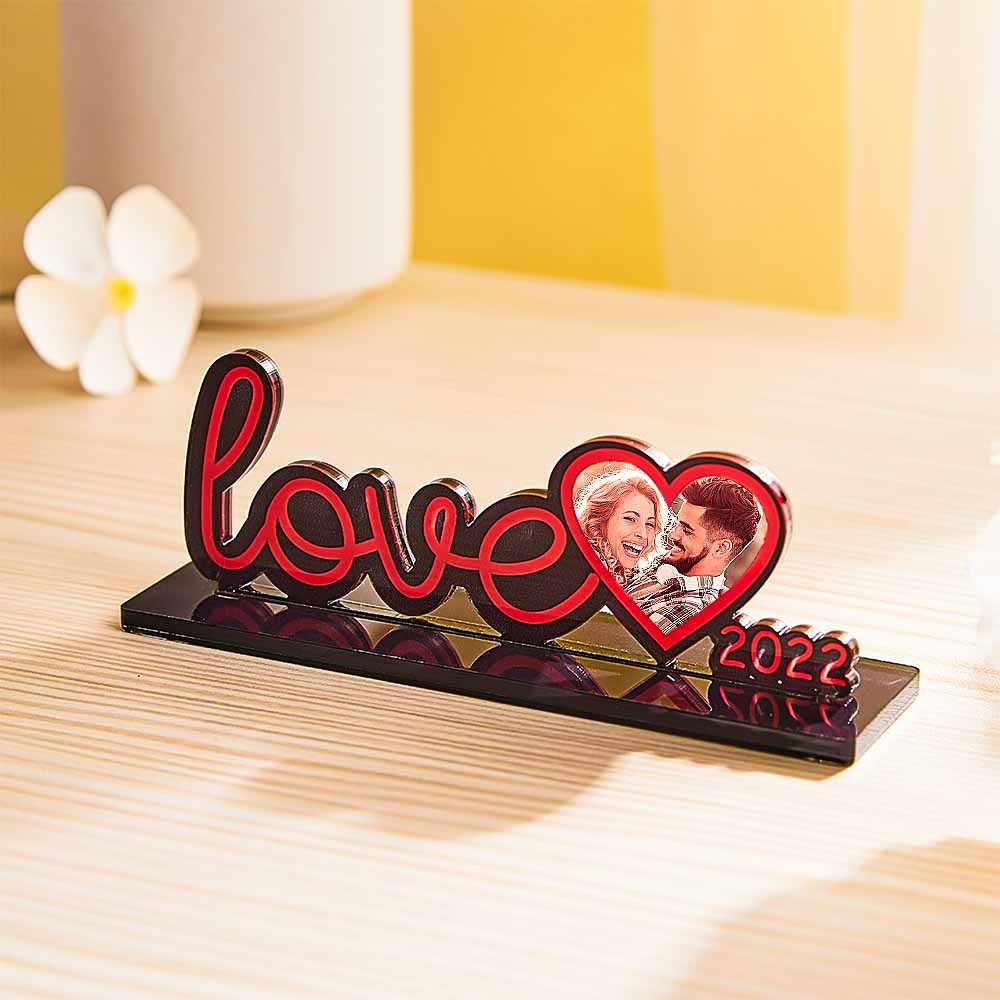 Custom Love Photo Frame Plaque Heart-shaped Acrylic Plaque Commemorative Gift - photomoonlampau