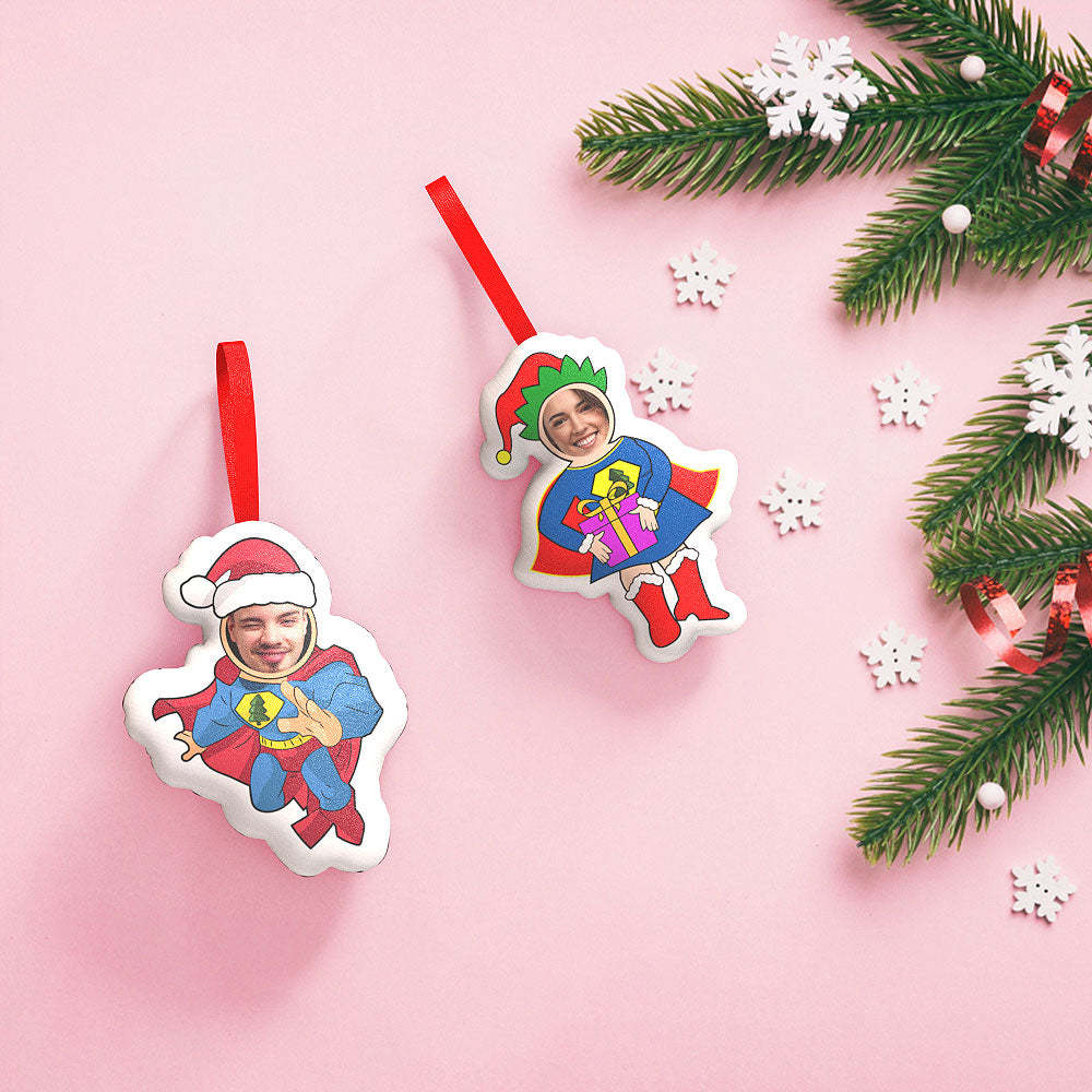 Custom Superman And Superwoman Hanging Decorations Personalised Face Christmas Hanging Decoration - photomoonlampau