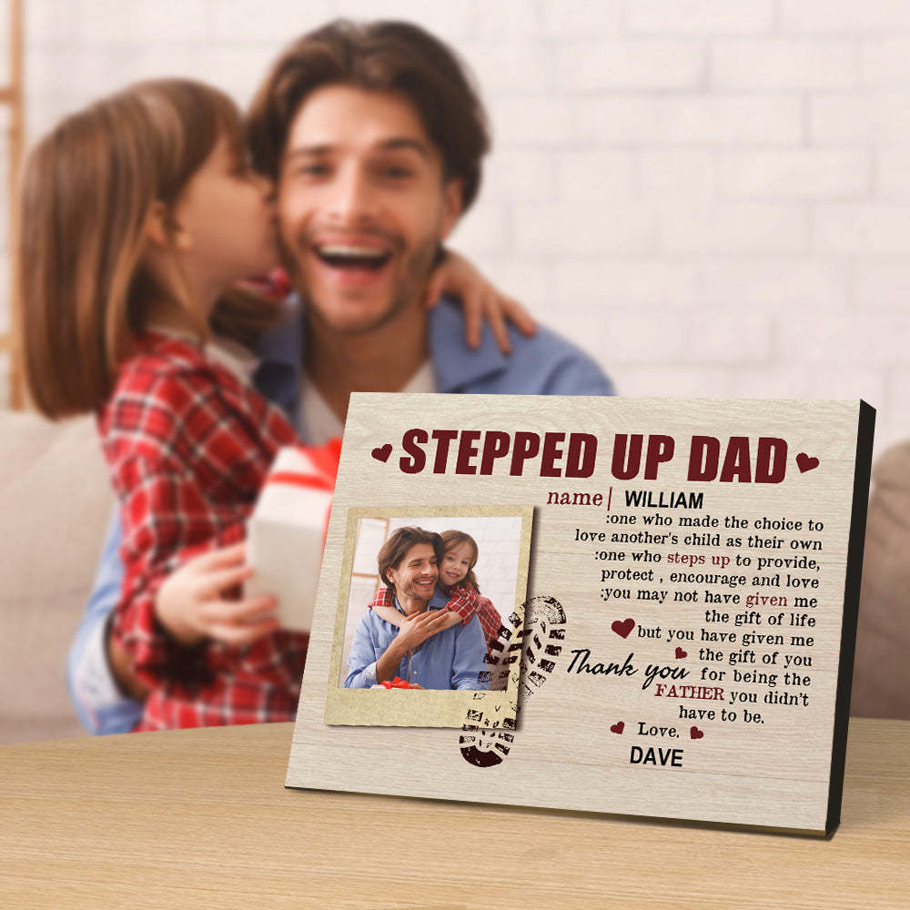 Personalized Desktop Picture Frame Custom Stepped Up Dad Sign Father's Day Gift - photomoonlampau