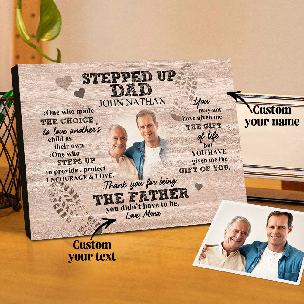 Personalized Dad Picture Frame Custom Stepped Up Dad Sign Father's Day Gift - photomoonlampau