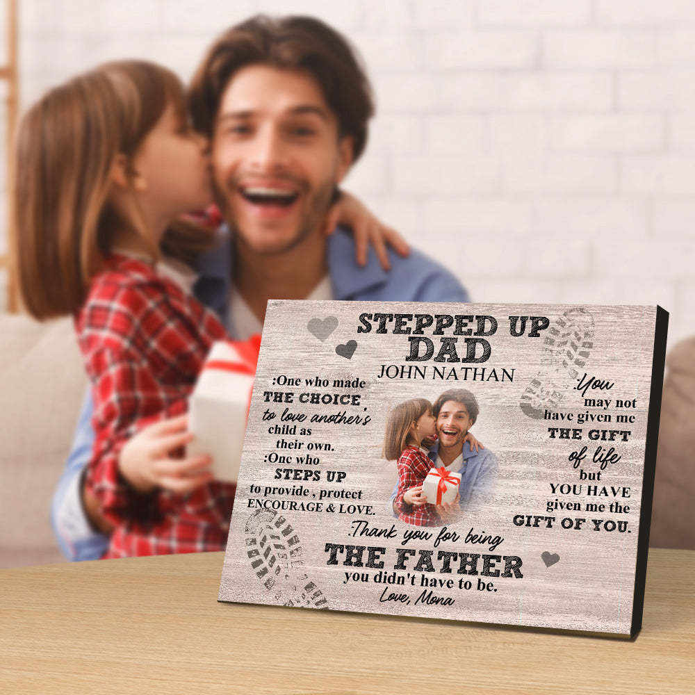 Personalized Dad Picture Frame Custom Stepped Up Dad Sign Father's Day Gift - photomoonlampau