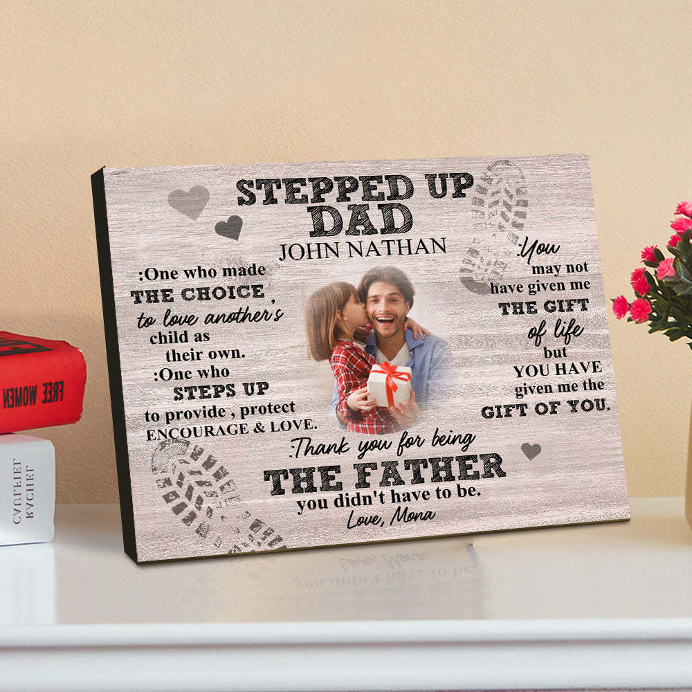 Personalized Dad Picture Frame Custom Stepped Up Dad Sign Father's Day Gift - photomoonlampau