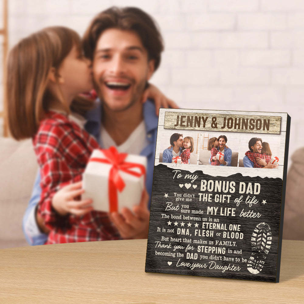 Personalized Desktop Picture Frame Custom Bonus Dad Sign Father's Day Gift - photomoonlampau