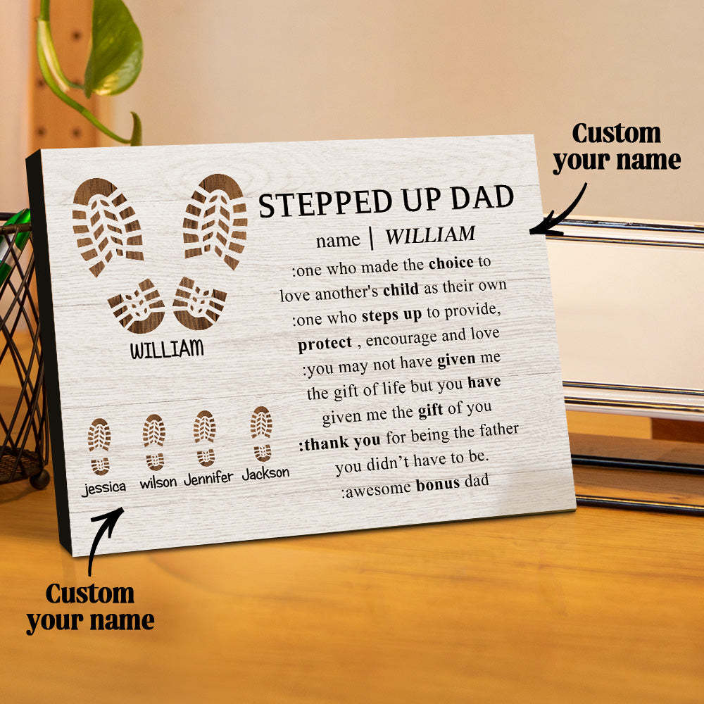 Personalized Footprint Picture Frame Custom Stepped Up Dad Sign Father's Day Gift - photomoonlampau