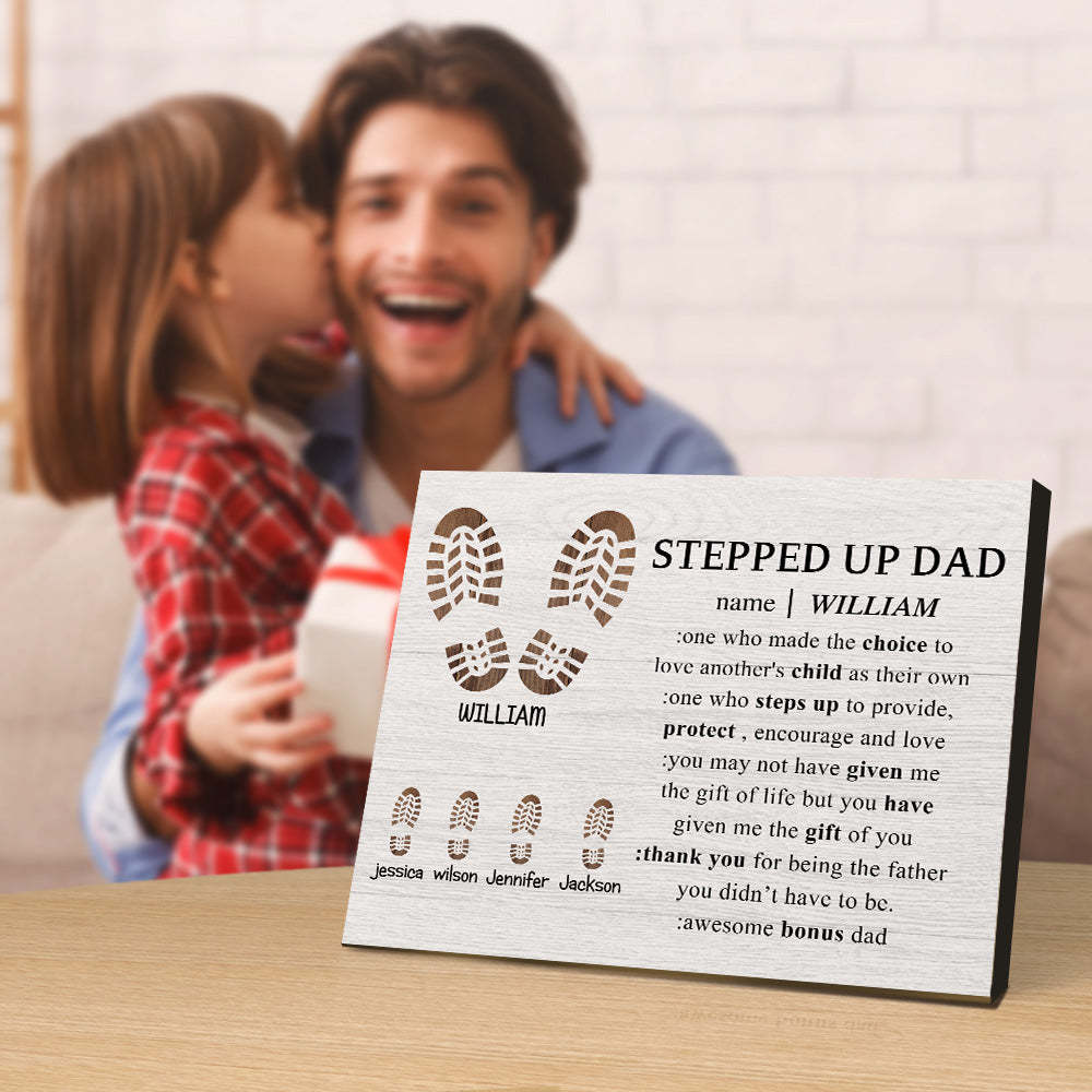 Personalized Footprint Picture Frame Custom Stepped Up Dad Sign Father's Day Gift - photomoonlampau