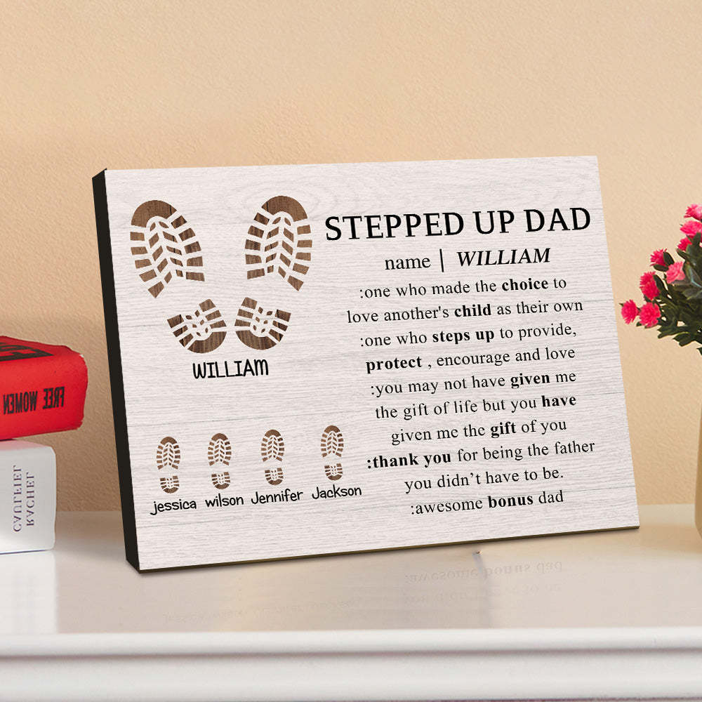Personalized Footprint Picture Frame Custom Stepped Up Dad Sign Father's Day Gift - photomoonlampau
