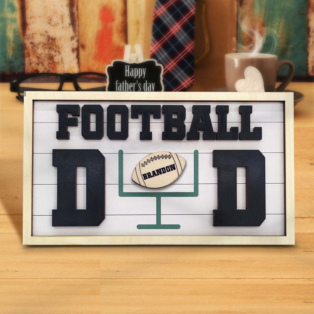 Personalized Football Dad Wooden Name Sign Plaque Father's Day Gift for Dad Grandpa - photomoonlampau