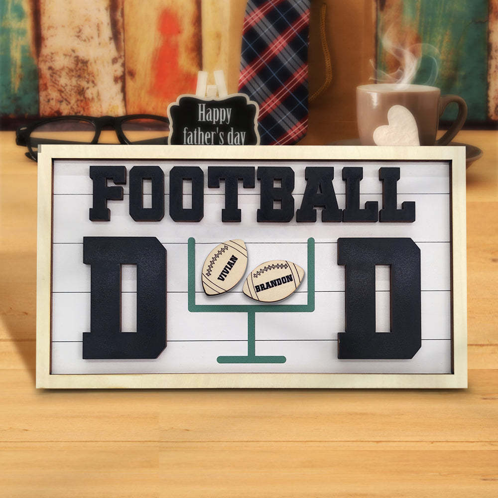 Personalized Football Dad Wooden Name Sign Plaque Father's Day Gift for Dad Grandpa - photomoonlampau