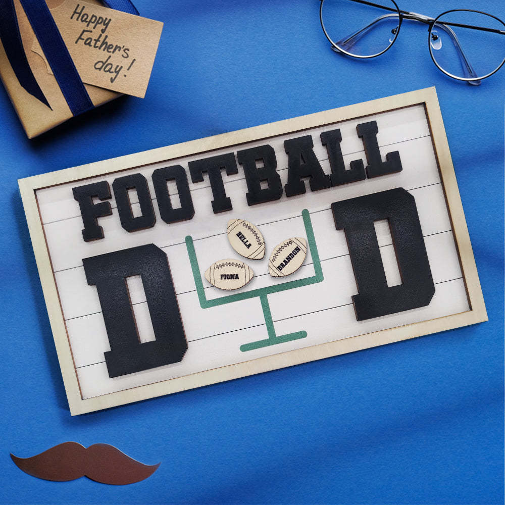Personalized Football Dad Wooden Name Sign Plaque Father's Day Gift for Dad Grandpa - photomoonlampau