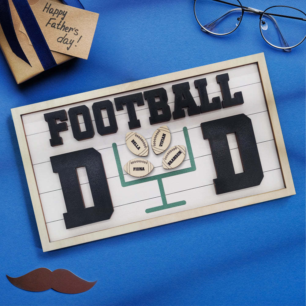 Personalized Football Dad Wooden Name Sign Plaque Father's Day Gift for Dad Grandpa - photomoonlampau