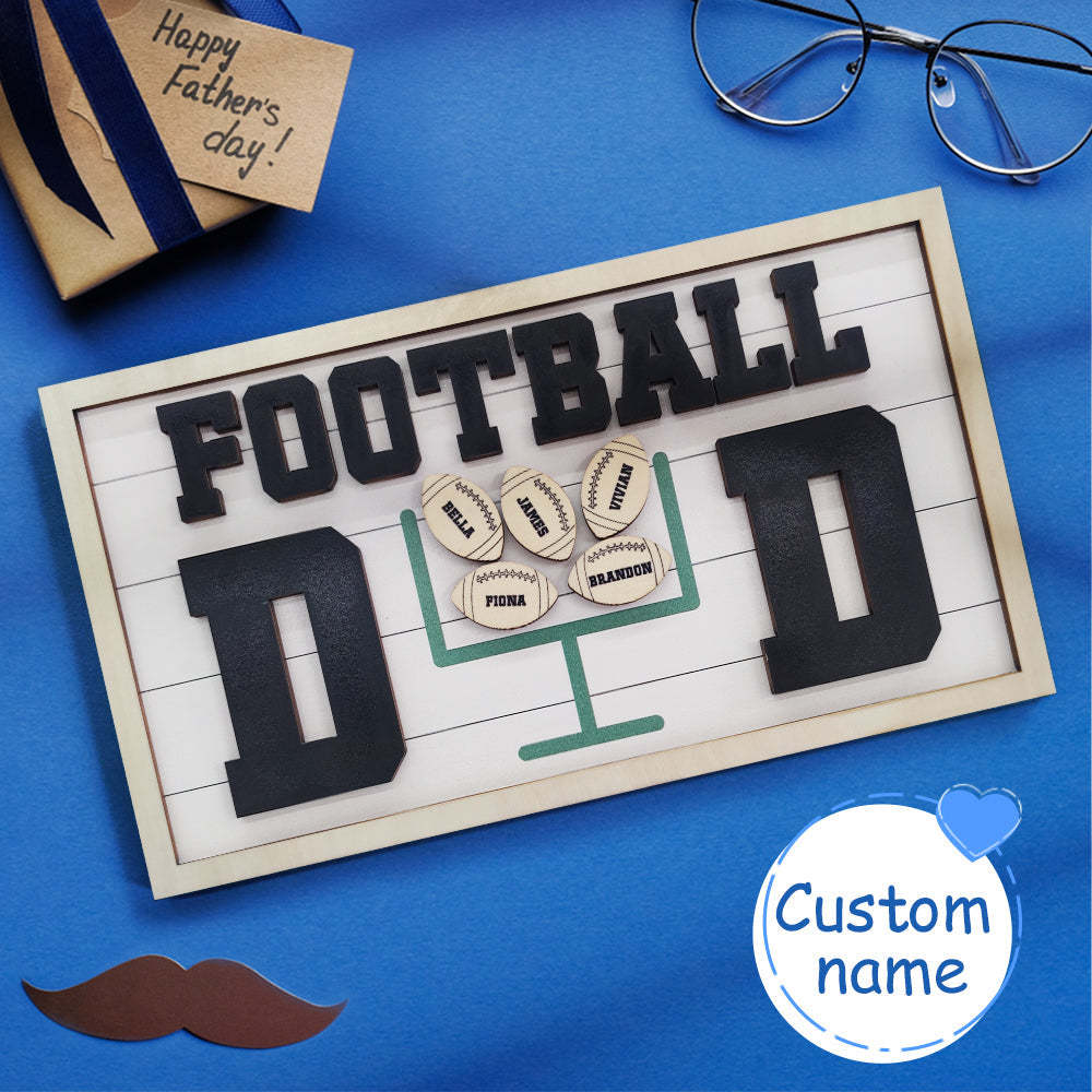 Personalized Football Dad Wooden Name Sign Plaque Father's Day Gift for Dad Grandpa - photomoonlampau