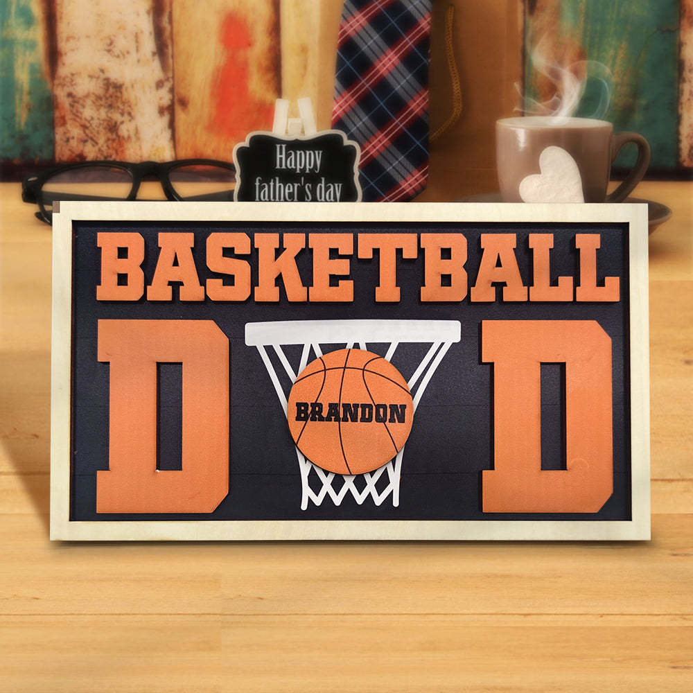 Personalized Basketball Dad Wooden Name Sign Plaque Father's Day Gift for Dad Grandpa - photomoonlampau