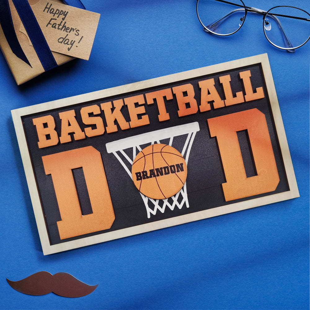 Personalized Basketball Dad Wooden Name Sign Plaque Father's Day Gift for Dad Grandpa - photomoonlampau